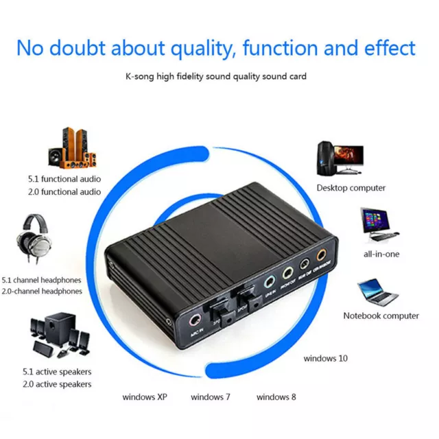 Channel External USB 5.1 Optical Audio Fiber Sound Card S/PDIF for Laptop PC NEW 2