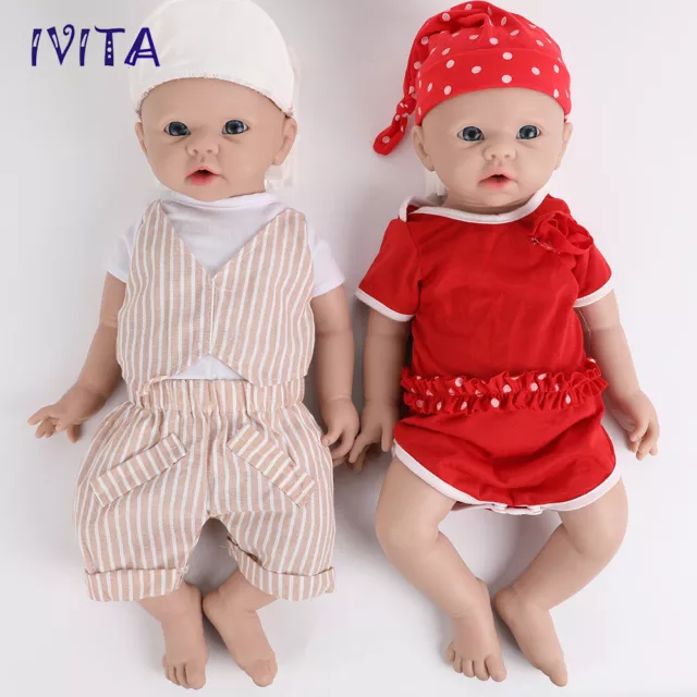 IVITA 19"Cute Boy and Girl Reborn Baby Doll Full Body Silicone Real Touch