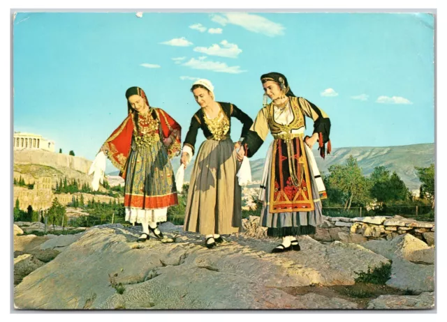 Vintage 1970s- Ladies Wearing Greek Costumes- Athens, Greece Postcard (UnPosted)