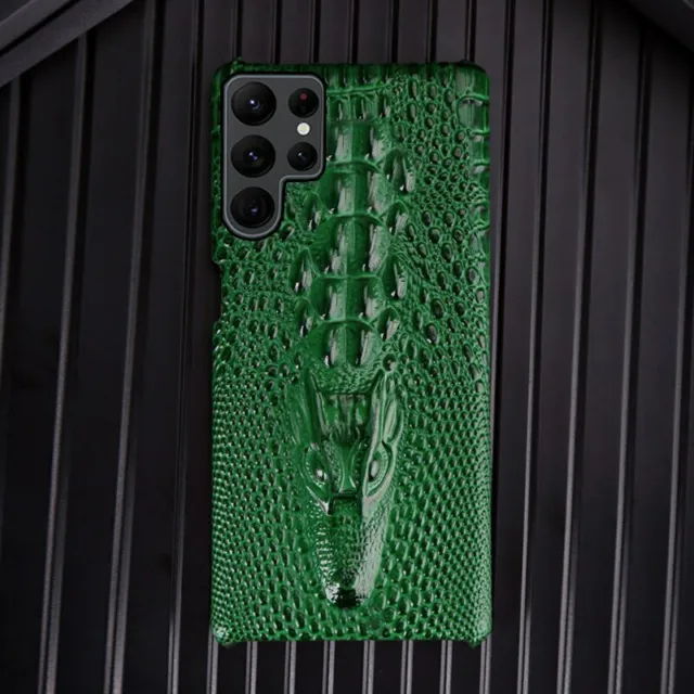 Genuine Leather Crocodile Case fr Samsung Galaxy S22 Ultra A53 Dragon Head Cover