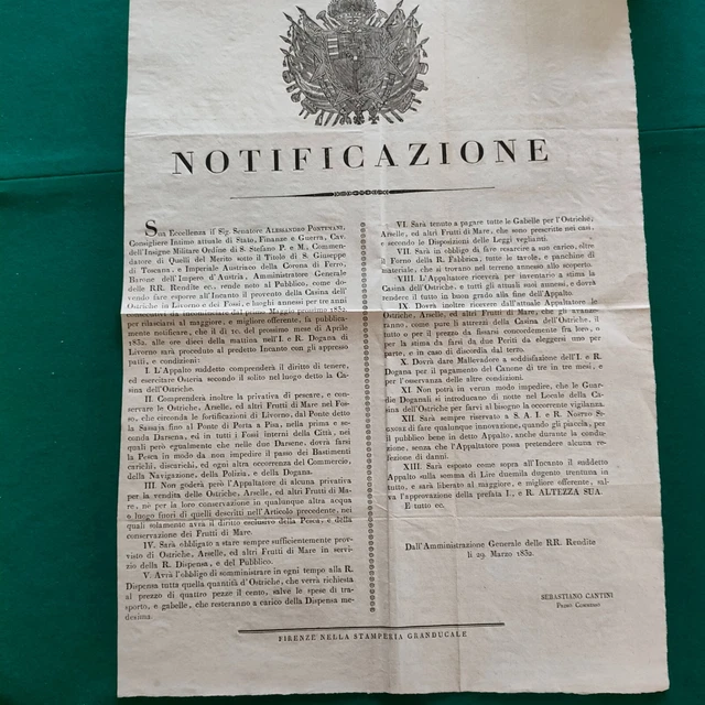 Firenze 1832 Gara Di Appalto Per La "Casina Delle Ostriche" Di Livorno