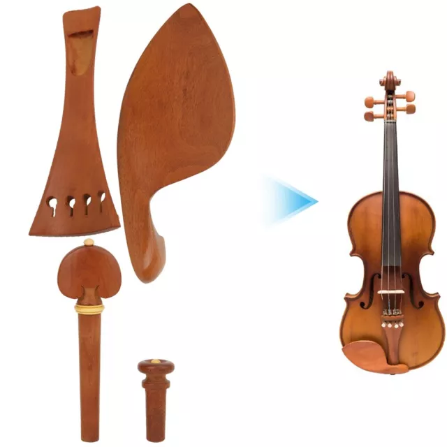 (Jujube Wood)Jujube Wood Violin Tailpiece Turning Pegs Chin Rest Endpin Set NIU 3