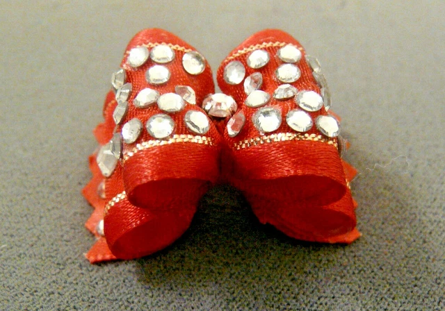 ❤Valentine 1" Red Dog Top Knot Bow 51 Swarovski Crystals❤One Of A Kind❤Shih-Tzu