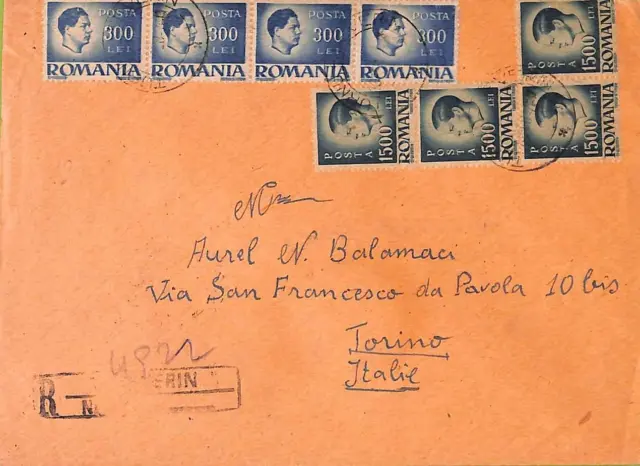 ac6484 - ROMANIA - Postal History -  Registered COVER to ITALY 1947