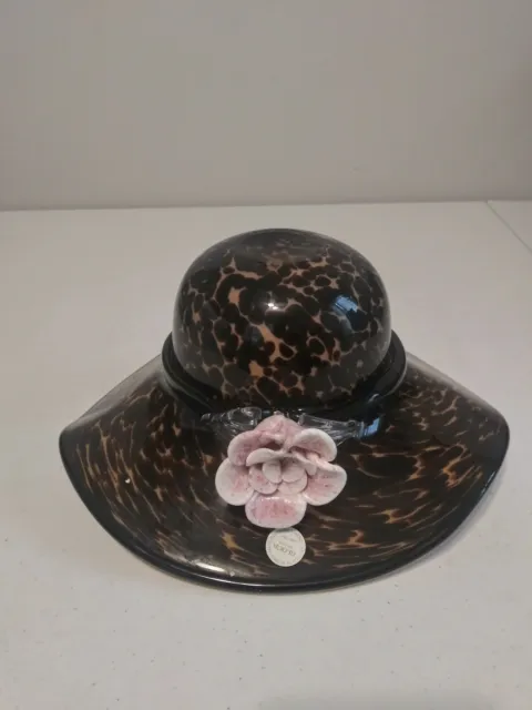 Block Crystal Hand Blown Art Glass Hat Bowl-Tricia-Leopard print