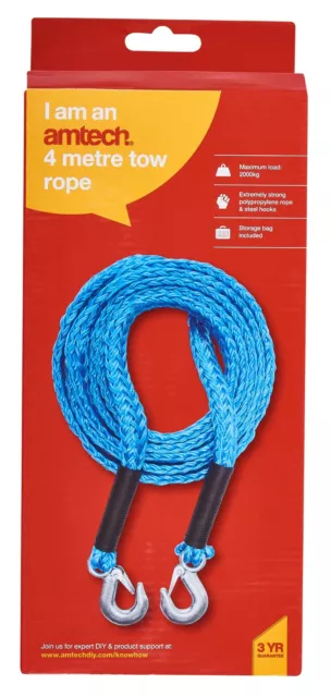 4M Tow Rope (Gs) 2000Kg Max Load Tough Forged Steel Hooks Ultra Strong With Flag