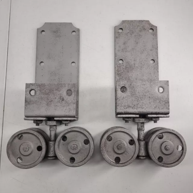 Antique Pair of Barn Door Rollers Vintage Cast Iron Hardware Set of 2 Large Size