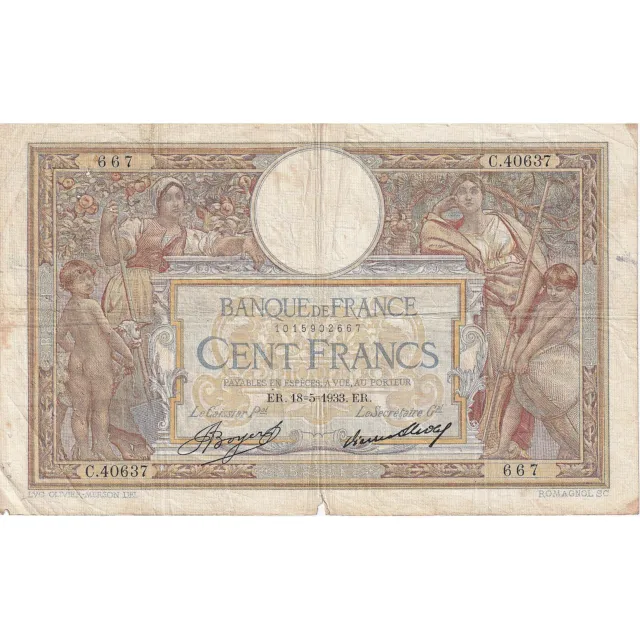 [#195750] France, 100 Francs, Luc Olivier Merson, 1933, C.40637, B, KM:78c