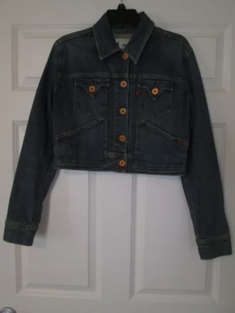 Levi's Womens Cropped Denim Jean Jacket Large Button Front