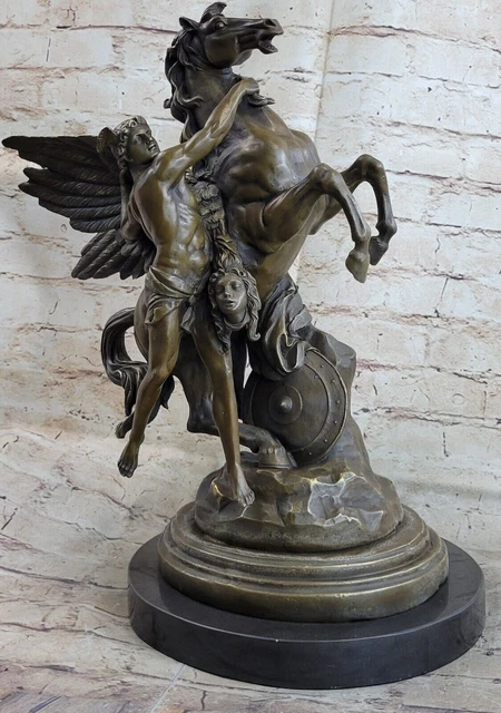 Después Emile-Louis Picault 1833-1915 Bronce Estatua Pegasus Perseus & Medusa