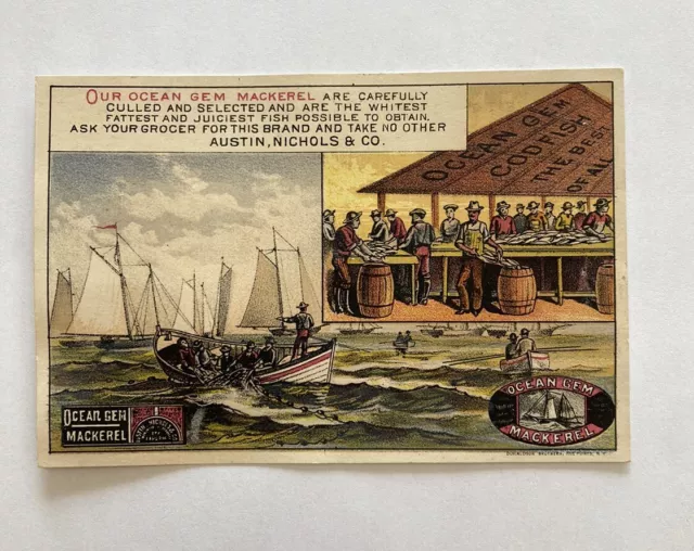 Ocean Gem Mackerel Victorian Trade Card Nautical Fisherman Boats