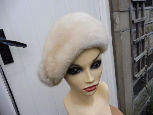Vintage MITZI LORENZ model cream mink fur hat beautiful!