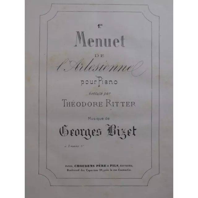 BIZET Georges Menuet No 1 L'Arlésienne Piano ca1890
