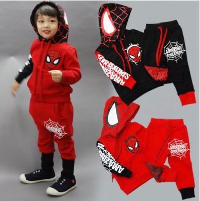 Boys Spiderman Tracksuit Hoodie Sweatshirt Tops Pants Clothes Outfits Sets