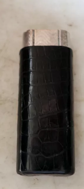 Rare Briquet Cartier Paris Pl. Argent A Motif De Vagues - Cuir Crocodile & Ecrin 2