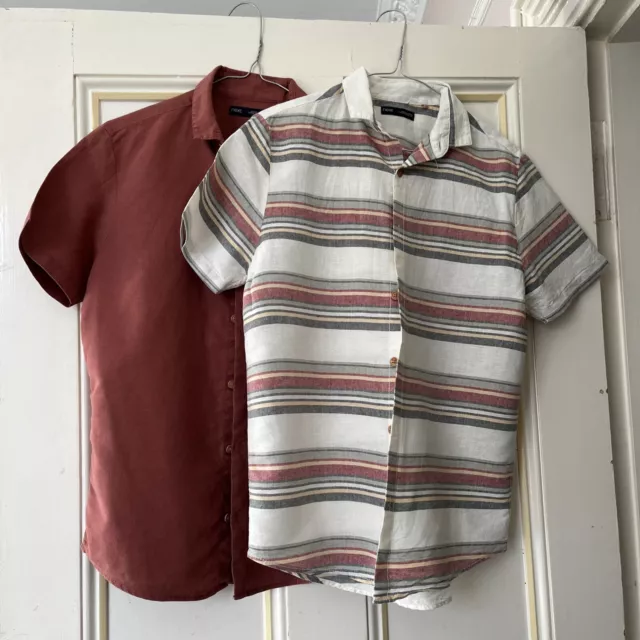 Pair Of Boys Linen Short Sleeved Summer Shirts Age 13  From Next