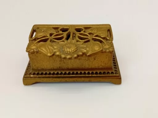 Stamp Box Holder Vintage Brass Art Nouveau Antique Stationery Desk Letter Retro