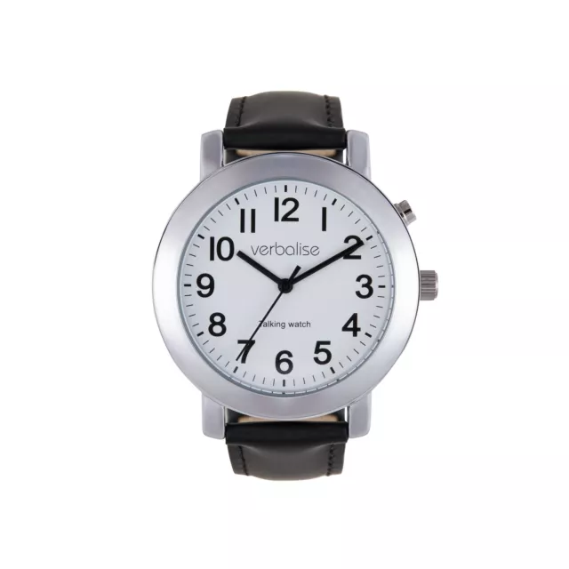 Verbalise Mens Talking Calendar Alarm Watch with Black Leather Strap