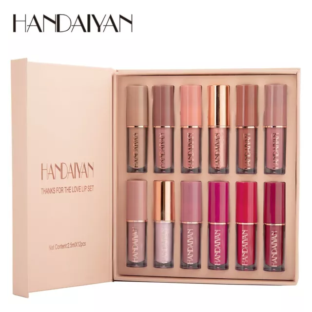 HANDAIYAN 12Pcs Long Lasting Lip Gloss Beauty Glazed Matte Liquid Lipstick Set