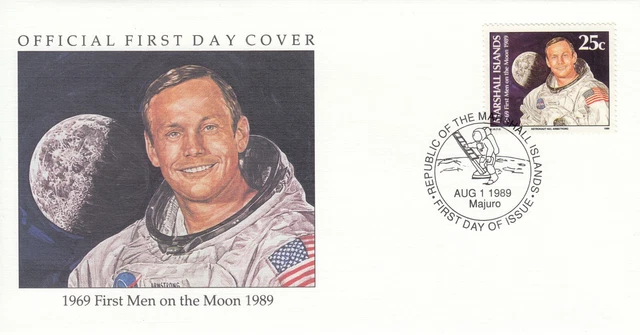 ISOLE MARSHALL PRIMI uomini sulla Luna. N. Armstrong 1989 FDC (1 di 7
