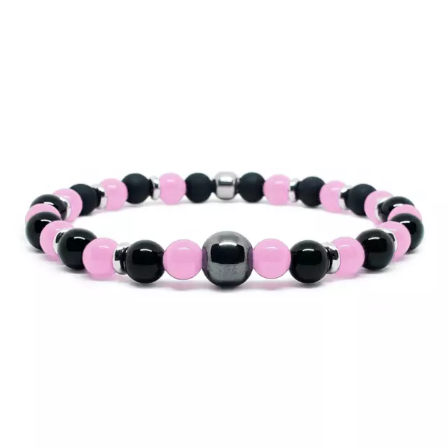 Bracciale Palermo Calcio Rosa e Nero Ematite con Perle braccialetto Uomo Donna