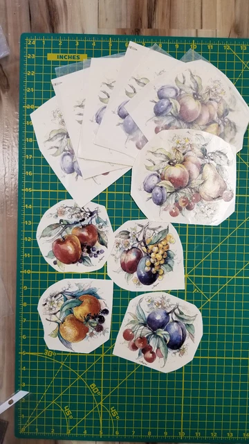  Lote de calcomanías de cerámica vintage - frutas, maíz, sandía