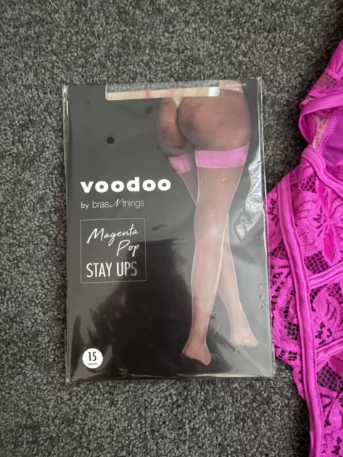 Bras n Things VAMP Pink Bodysuit, Gold Details, 10DD, Matching Stockings!!💕 2