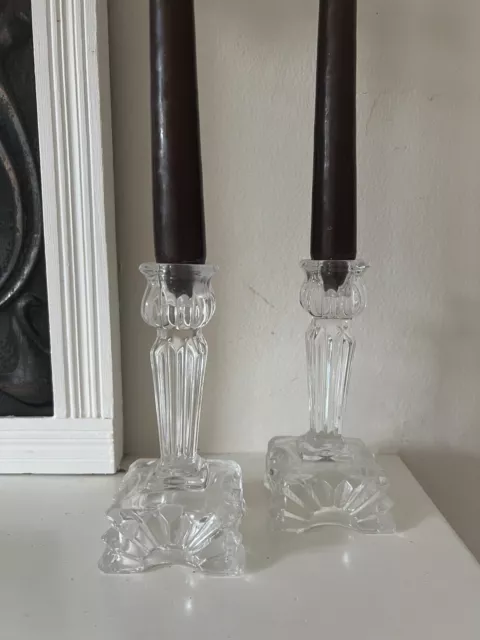 Pair of Beautiful Vintage Cut Glass Candlesticks 2