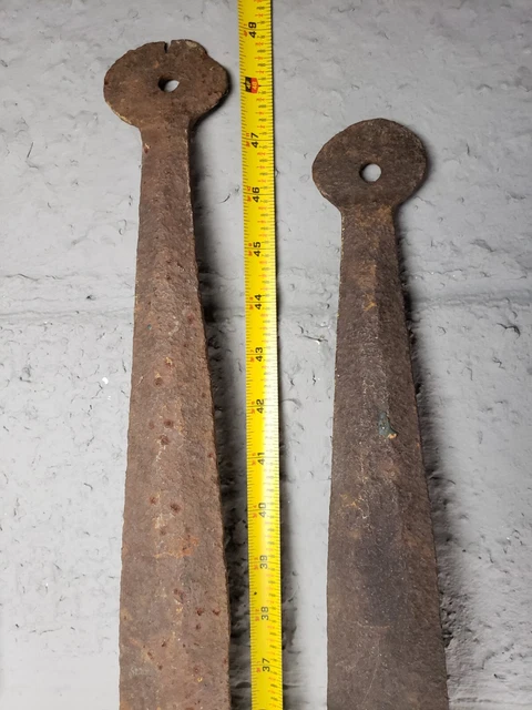 Large Antique Hand Forged Strap Hinges 48" 49" Wrought Iron Barn Door Hardware 2