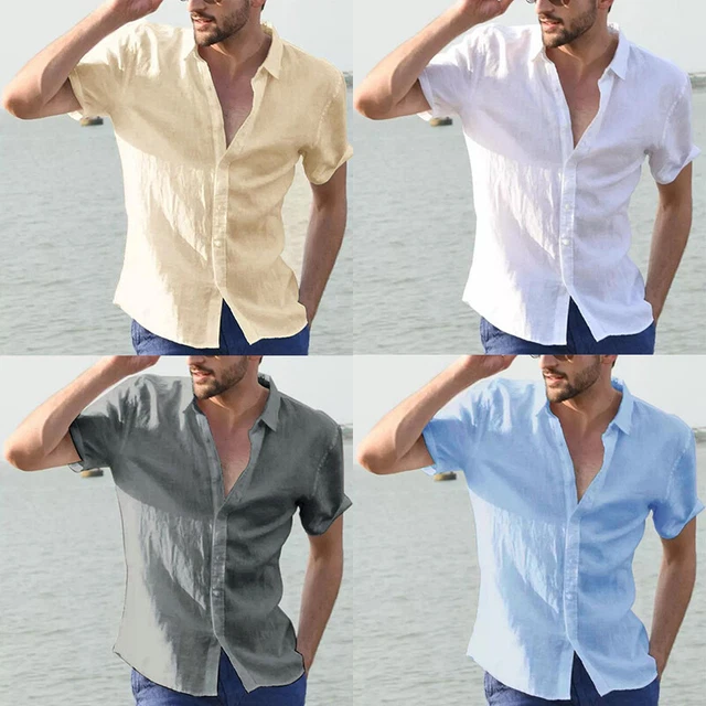 Camicie Da Uomo In Cotone E Lino A Maniche Corte Camicette Da Spiaggia