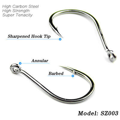 Lot 200pcs Fishing Hooks Black High Carbon Steel Annular Barbed Bait Hook 3#-15#