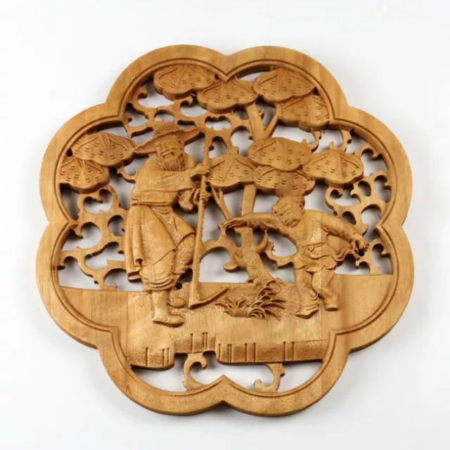 Holz-Wandbild "Bauer", Chinesisches Wandornament, asiatisches Holz Bild, Relief