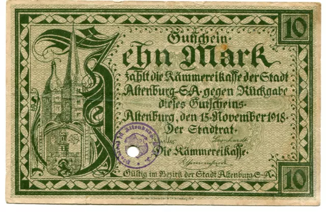 REICHSBANKNOTE- Gutschein-INFLATION- 10Mark- Altenburg-S.A.- NOTGELD- Kriegsgeld