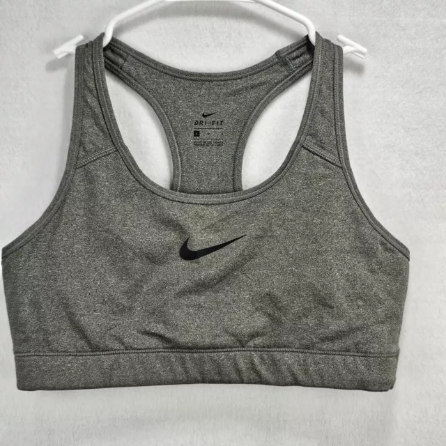 Nike Sports Bra Women Large Gray Dri Fit Racerback Running Yoga Gym Sportswear