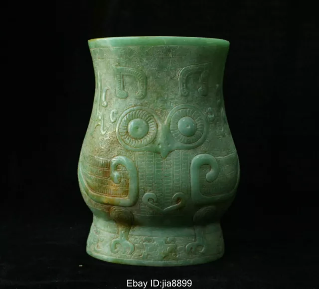 Old Chinese Natural Green Jade Carved Beast Noble Bottle Vase Statue Sculpture