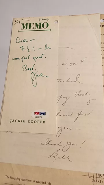 Jackie Cooper Actor Signed Memo PSA DNA Autograph Auto