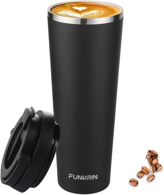 Funkrin Insulated Coffee Mug with Ceramic Coating, 22oz Vacuum Black