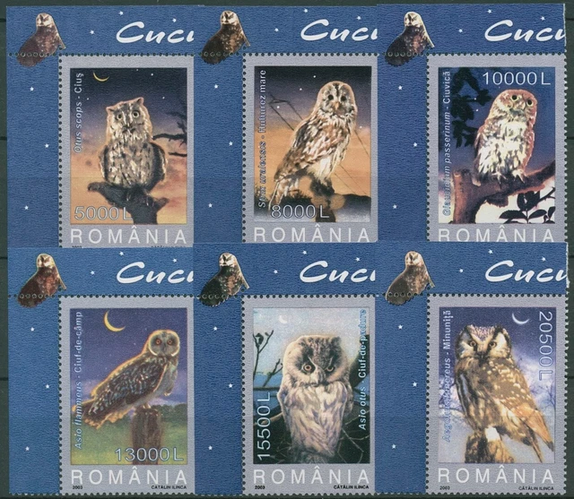 Rumänien 2003 Tiere Vögel Eulen 5729/34 Ecke postfrisch