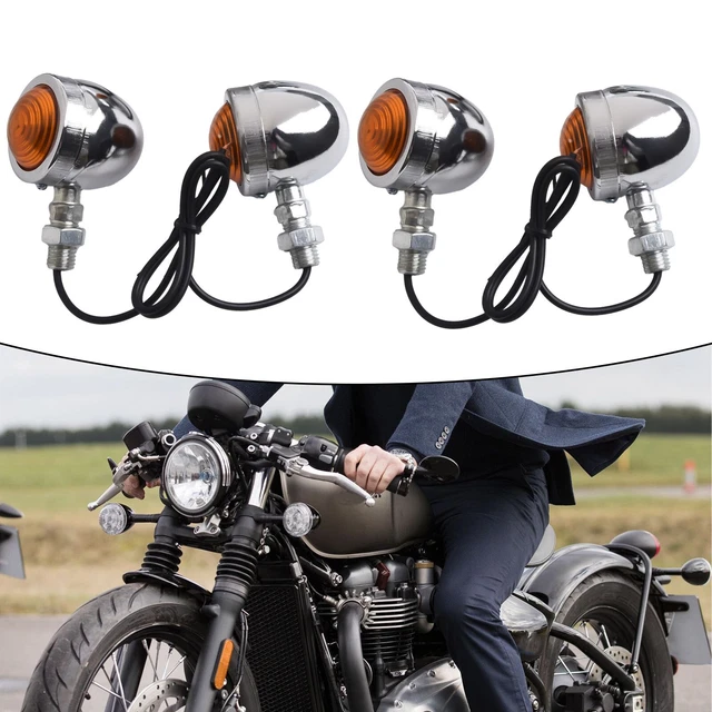 Lot De 4 Clignotants Universels Moto – Plastique ABS Noir / Ambre 12V – Indicateurs Ronds Filetage 8 Mm