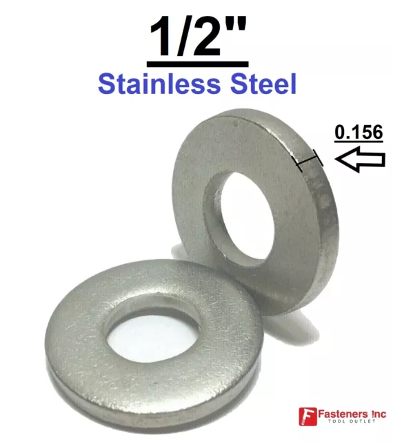 1/2" Extra Thick (.156) Flat Washers 18-8 Stainless Steel Washer (Choose Qty)