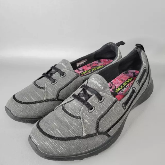 Skechers Womens Microburst Topnotch Shoes Slip On Comfort Flat Gray Black Size 9