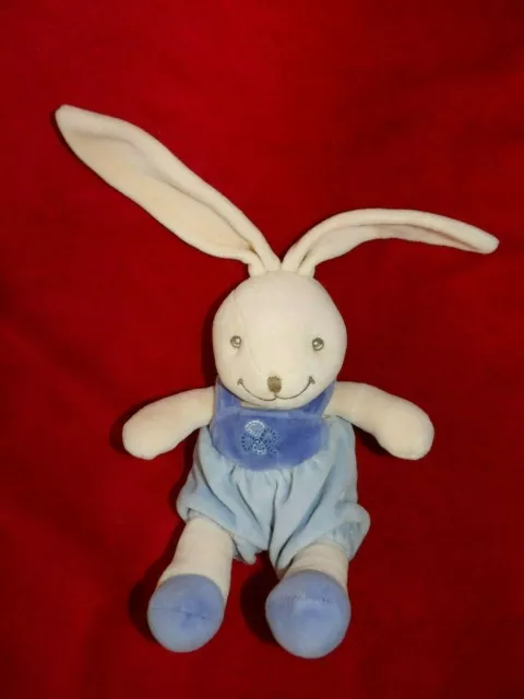Doudou Peluche NOUNOURS Lapin Beige Combinaison Bleue 23/36 cm