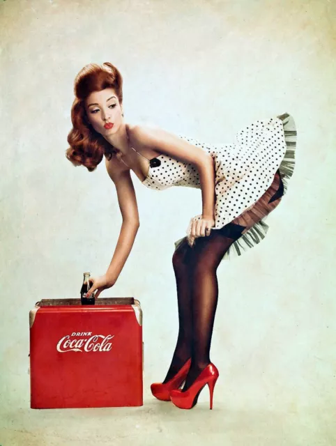 Coca Cola Pin Up Girl Art reprint metal retro sign poster sign tin