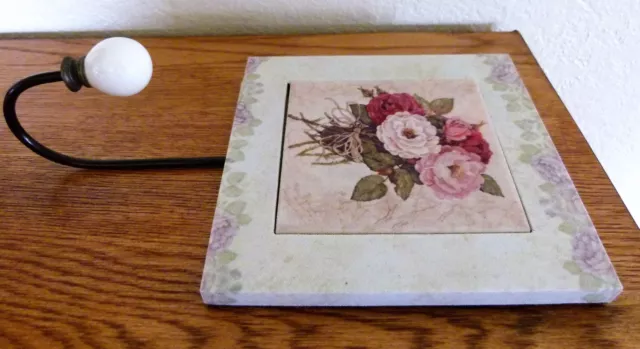 Beautiful Tile & Metal Wall Hanger/hook ROSES