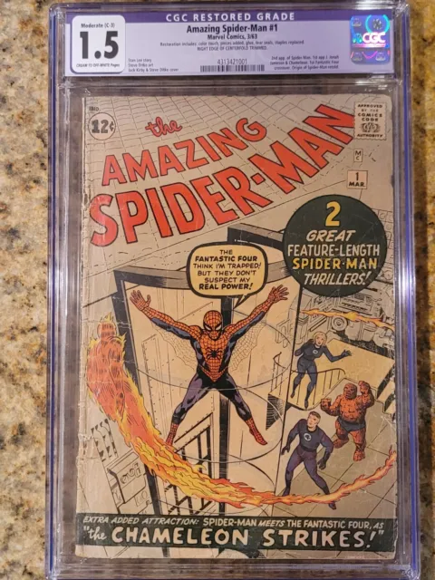 1963 Marvel Comics Amazing Spider-Man 1 CGC 1.5. Stan Lee Fantastic Four