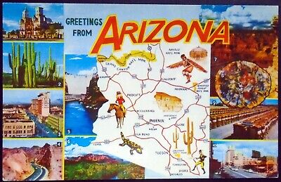 “Greetings from Arizona” State Map Card, Points of Interest, Multiple Views