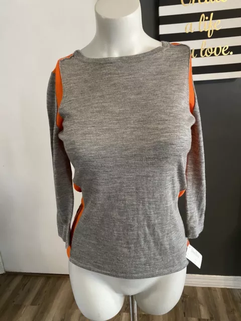 Autumn Cashmere Cashmere Sweater Size XS Rock Gray Orange Colorblock NWT Damaged