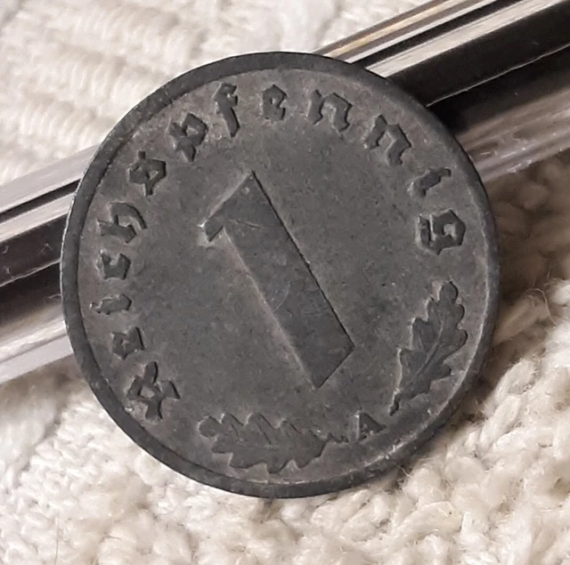 1942 German 1 Reichspfennig ~ Germany ~ WW2 , Heavily Circulated Dark Coin