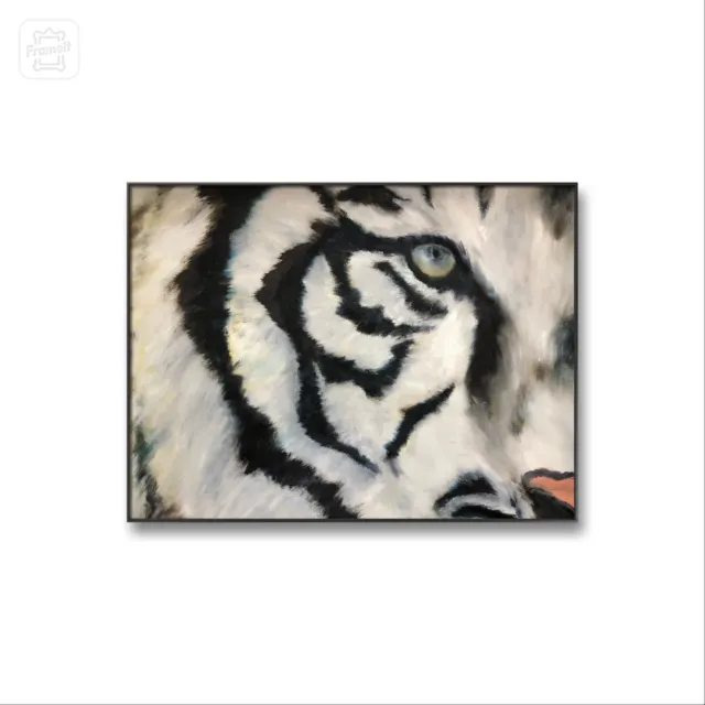 Original White Tiger Painting Oil In Canvas 16x20 Inches Unframed
