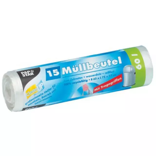 PAPSTAR Mülleimerbeutel HDPE, 35 Liter, transparent 15 Stück